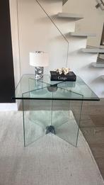 Italiaans glazen vintage bijzettafel / salontafel RVS, Huis en Inrichting, 50 tot 100 cm, Vierkant, Ophalen of Verzenden, Zo goed als nieuw