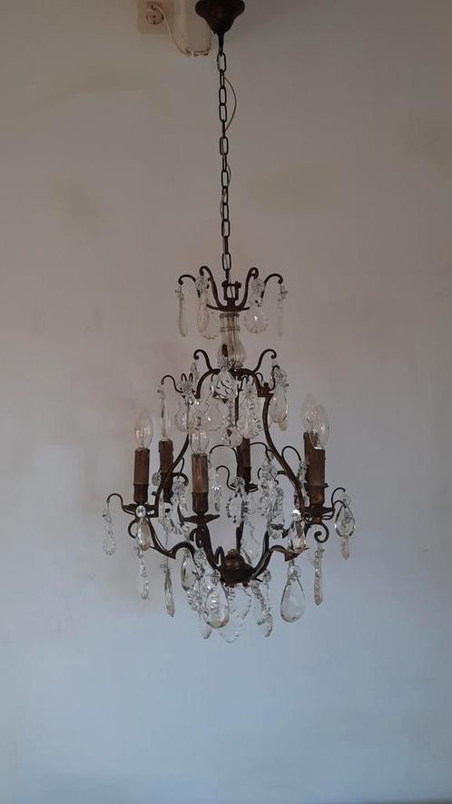 Grote Franse antieke kroonluchter 25D (nuzzelspul), Huis en Inrichting, Lampen | Kroonluchters, Gebruikt, Ophalen of Verzenden