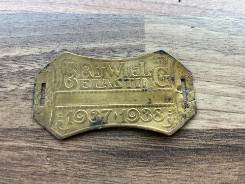 Rijwielbelastingplaatje ’37-‘38, Antiek en Kunst, Antiek | Koper en Brons, Koper, Ophalen of Verzenden