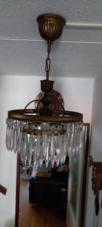 Koperkleurige hanglamp met kristallen, Huis en Inrichting, Lampen | Kroonluchters, Ophalen of Verzenden, Gebruikt, Glas, Vintage