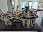 Hele pannenset ook voor inductie, Huis en Inrichting, Keuken | Potten en Pannen, Ophalen, Zo goed als nieuw, Rvs, Kookpan of Snelkookpan