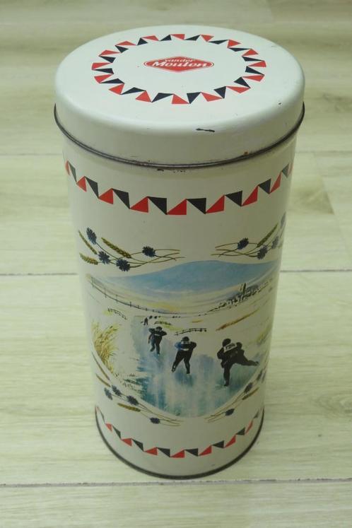 Oude beschuitbus Van der Meulen Elfstedentocht fierljeppen, Verzamelen, Blikken, Gebruikt, Beschuit, Overige merken, Ophalen of Verzenden