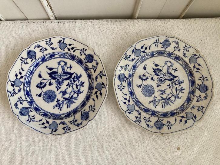 P. Regout / 2 Brocante borden - Zwiebelmuster / blauw, Antiek en Kunst, Antiek | Servies los, Ophalen of Verzenden
