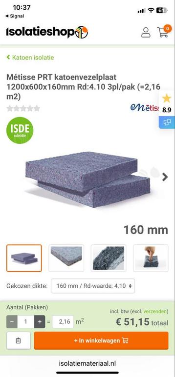 Isolatiemateriaal Metisse Katoenvezelplaat 1200x600x160mm beschikbaar voor biedingen