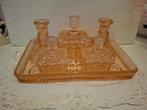Art Deco poederroze glazen kaptafel set, Antiek en Kunst, Ophalen of Verzenden