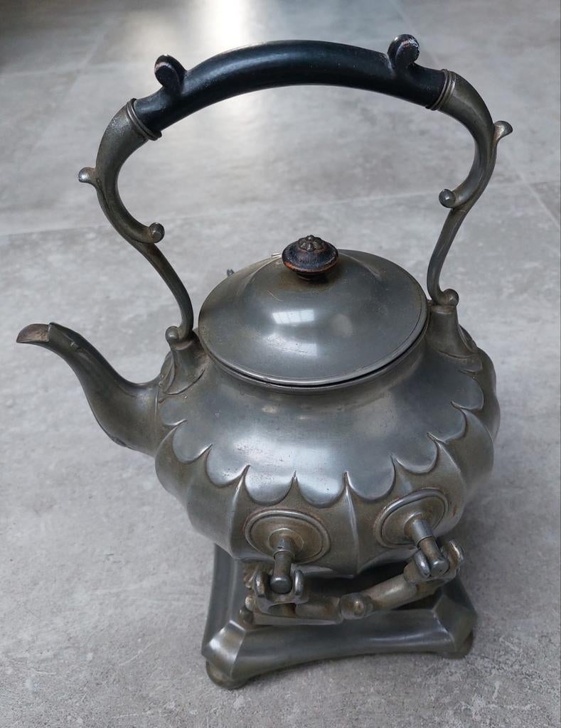 Tinnen theepot met brander van B. Gray/Grayson &Son Sheffiel, Antiek en Kunst, Ophalen