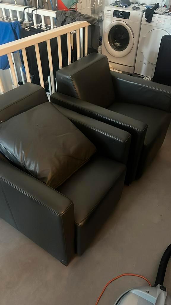 2 lederen Fauteuils, Huis en Inrichting, Fauteuils, Gebruikt, Leer, 50 tot 75 cm, 75 tot 100 cm, Ophalen