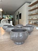 6 Taupe Soepkommen met Leeuwenkop, Gebruikt, Keramiek, Ophalen of Verzenden, Kom(men)