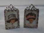 2 Nederlands Zilveren Miniatuur Fotolijstjes met strik, Ophalen of Verzenden