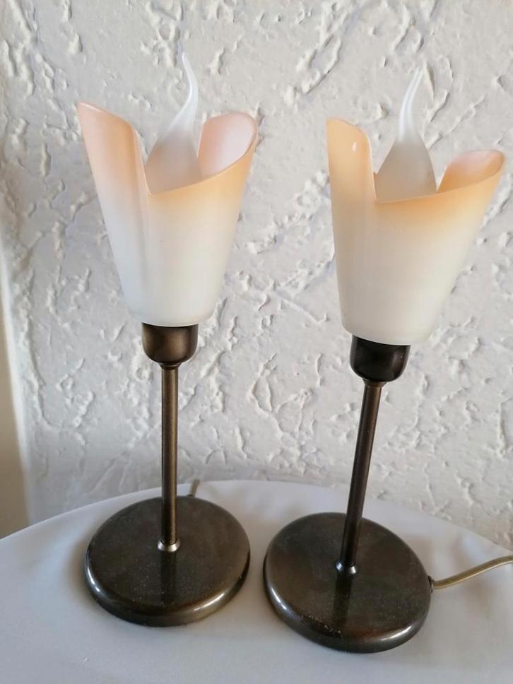 Tulpvormige Lampen Set - Vintage Elegantie, Huis en Inrichting, Lampen | Tafellampen, Gebruikt, Minder dan 50 cm, Glas, Metaal