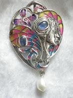 Prachtige Zilveren Tiffany Jugendstil Hanger / Broche - Blau, Sieraden, Tassen en Uiterlijk, Antieke sieraden, Verzenden, Zilver