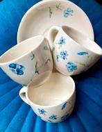 ‼️Drie Jet ter Stege kop en schotels - blauwe bloemen €9, Ophalen of Verzenden, Zo goed als nieuw, Overige stijlen, Kop(pen) en/of Schotel(s)