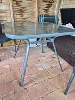 vierkante tuintafel met glasplaat, Tuin en Terras, Tuintafels, Ophalen, Gebruikt, Rechthoekig, Aluminium