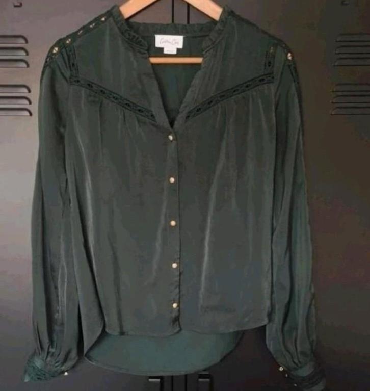 Cotton Club satin blouse ZGAN maat S, Kleding | Dames, Blouses en Tunieken, Zo goed als nieuw, Maat 36 (S), Groen, Ophalen of Verzenden