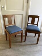 Twee jaren 50 - 60 retro stoelen eiken met De Ploeg stof, Ophalen, Hout, Gebruikt, Twee