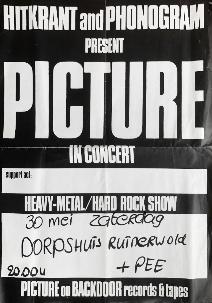Nederpop. Concert poster hard rock band Picture, Ophalen of Verzenden, A1 t/m A3, Muziek, Rechthoekig Staand