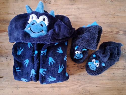 Kinderbadjas + bijpassende sloffen - monster - maat 110/116, Kinderen en Baby's, Kinderkleding | Maat 110, Zo goed als nieuw, Meisje