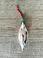 Antieke kerstbal glazen zilverkleurige pegel met rood lint, Ophalen of Verzenden, Gebruikt