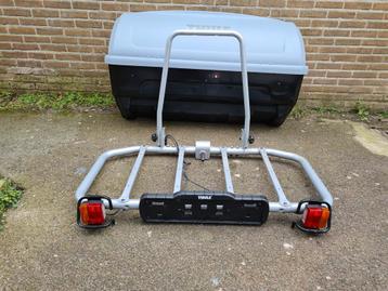 THULE BackUp 900 XXL grijze trekhaakbox+THULE fietsendrager  beschikbaar voor biedingen