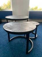 Salontafel set van 3 - Zwart hout & staal, Ophalen, Minder dan 50 cm, Rond, Minder dan 50 cm
