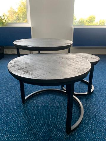 Salontafel set van 3 - Zwart hout & staal beschikbaar voor biedingen
