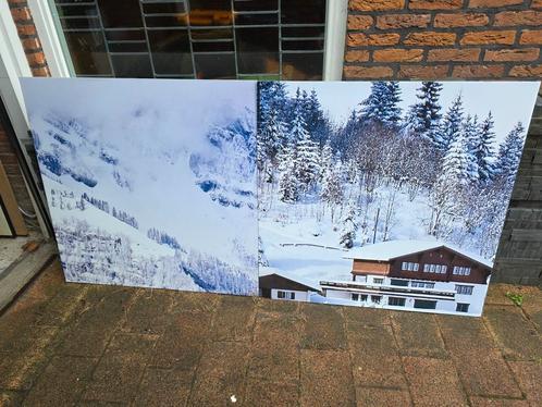 Canvas Sneeuw Ski Kerstdorp Achtergrond 1m x 1m, Huis en Inrichting, Woonaccessoires | Schilderijen, Tekeningen en Foto's, Zo goed als nieuw