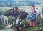 Boerin met koeien schaap en ganzen., Antiek en Kunst, Ophalen of Verzenden