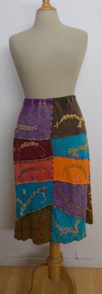 Ethnic/patchwork vrolijke kleuren rok! L, Kleding | Dames, Rokken, Zo goed als nieuw, Maat 42/44 (L), Bruin, Onder de knie, Verzenden
