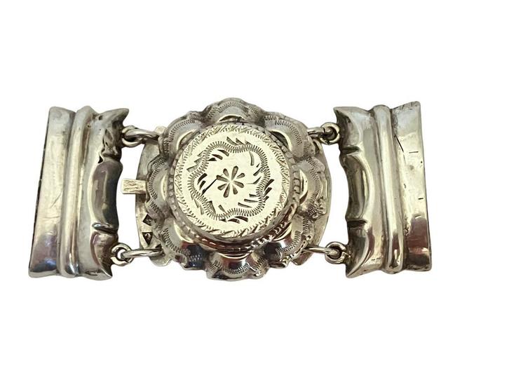 Groot antiek zilveren slot met zijstukken, ca 4e kw 19e eeuw, Sieraden, Tassen en Uiterlijk, Antieke sieraden, Ketting, Zilver