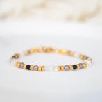 Armband met Herkimer diamant, rookkwarts & zwarte toermalijn, Met bedels of kralen, Staal, Zwart, Nieuw