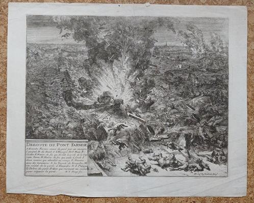 Deroute du Pont Farnese  Romeyn De Hooghe ca. 1680, Antiek en Kunst, Kunst | Etsen en Gravures, Ophalen of Verzenden