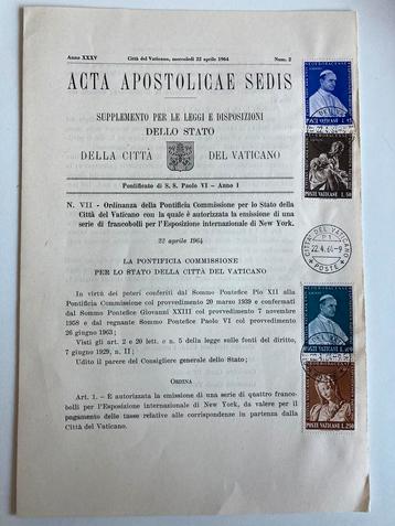 Eerstedagstempeling Vaticaanstad 1964 beschikbaar voor biedingen