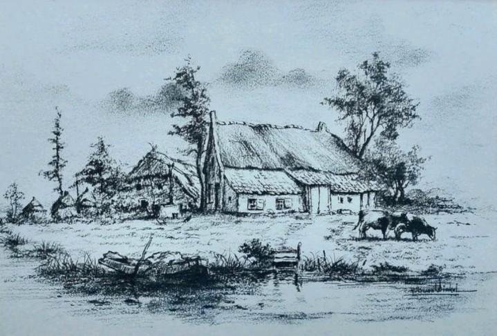 Originele tekening... Hub van Winkel ... r.o. gesigneerd..., Antiek en Kunst, Kunst | Tekeningen en Foto's, Ophalen of Verzenden