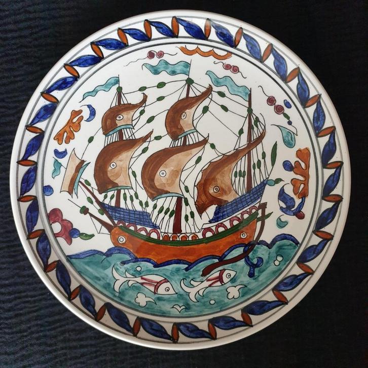 Vintage RHODES LINDOS TRINGATZIS Ship Boat Greece Plate, Antiek en Kunst, Antiek | Keramiek en Aardewerk, Ophalen of Verzenden
