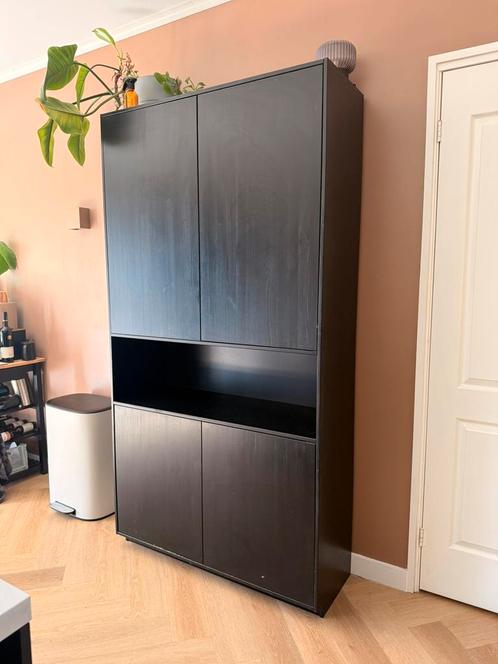 WOOOD wandkast zwart grenenhout, Huis en Inrichting, Kasten | Wandmeubels, Gebruikt, 200 cm of meer, 25 tot 50 cm, Grenenhout