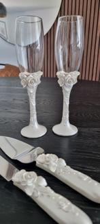 Bruiloft champagne glazen en taart set, Ophalen of Verzenden, Zo goed als nieuw, Overige typen