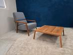 Harvink Splinter fauteuil + salontafel notenhout, Huis en Inrichting, Fauteuils, Ophalen of Verzenden, 75 tot 100 cm, Stof