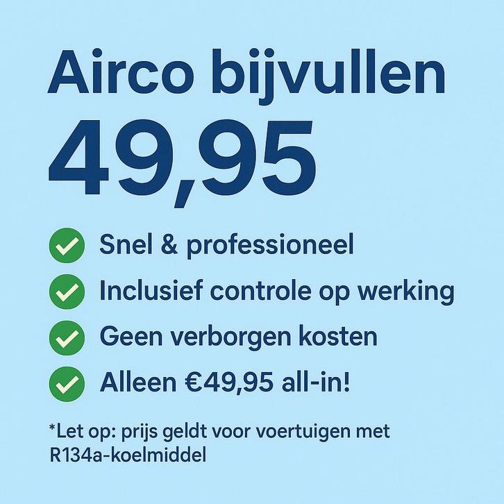 Actie!!! : Airco vullen € 49.95, Diensten en Vakmensen, Auto en Motor | Monteurs en Garages, Overige werkzaamheden