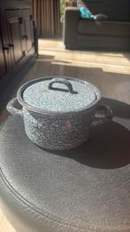 Brocante emaille oud grijs gewolkt klein pan, Antiek en Kunst, Ophalen of Verzenden
