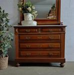 Eiken waskast ladekast commode met marmeren blad en spiegel, Huis en Inrichting, Kasten | Ladekasten, Gebruikt, 5 laden of meer