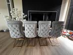 4 Velvet Grijze Rixos Stoelen met Gouden Voet, Ophalen, Zo goed als nieuw, Metaal, Vier