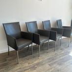 4 Bert Plantagie stoelen – leder & RVS – topstaat!, Verzenden, ., Zo goed als nieuw, Grijs