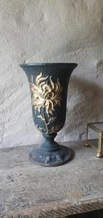 Oude  franse tuinvaas jardinière  in fraai zwart  en goud, Antiek en Kunst, Ophalen of Verzenden