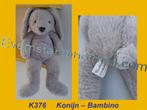 K376 Konijn Konijntje Bambino grijs draadjesstof, Kinderen en Baby's, Speelgoed | Knuffels en Pluche, Konijn, Zo goed als nieuw
