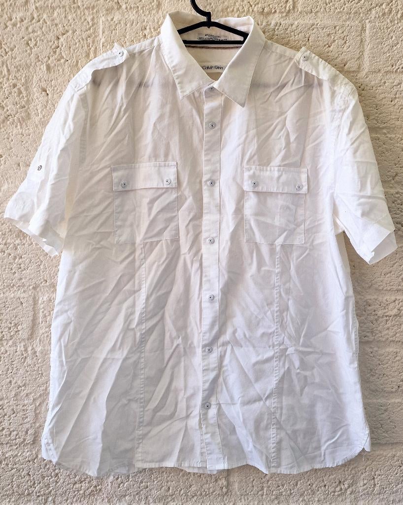 Calvin Klein witte korte mouwen blouse – maat L, Ophalen of Verzenden, Zo goed als nieuw, Wit