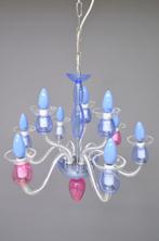 Kroonluchter van rose, blauw en helder glas, Ophalen, Zo goed als nieuw, Glas