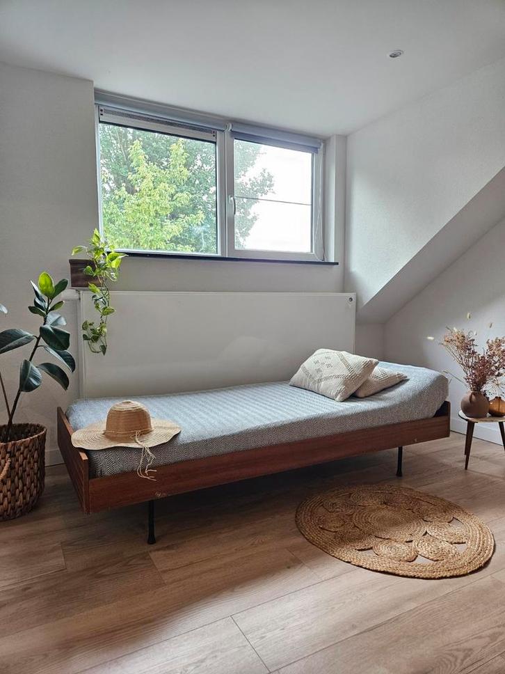 Vintage Daybed Jaren '60 Teak, Huis en Inrichting, Slaapkamer | Bedden, Gebruikt, Eenpersoons, 190 cm of minder, Hout, Bruin, Ophalen