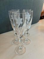 5 Kristallen Champagne Glazen met Bloem Motief, Ophalen