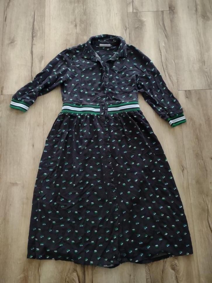 Mooie grijze jurk met knopen en bloemetjes Fish&Chips, 158., Kinderen en Baby's, Kinderkleding | Maat 158, Zo goed als nieuw, Meisje