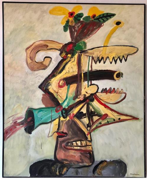 Anton Martineau, zeer groot portret met bloemen-kapsel, Antiek en Kunst, Kunst | Schilderijen | Modern, Ophalen
